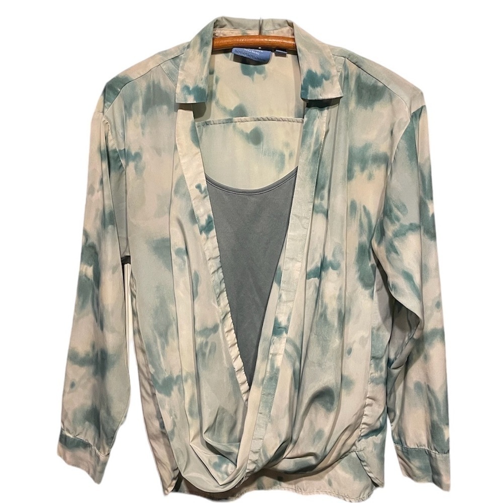 Simply Vera Vera Wang Gray & White Long Sleeve Lined Open Front Blouse